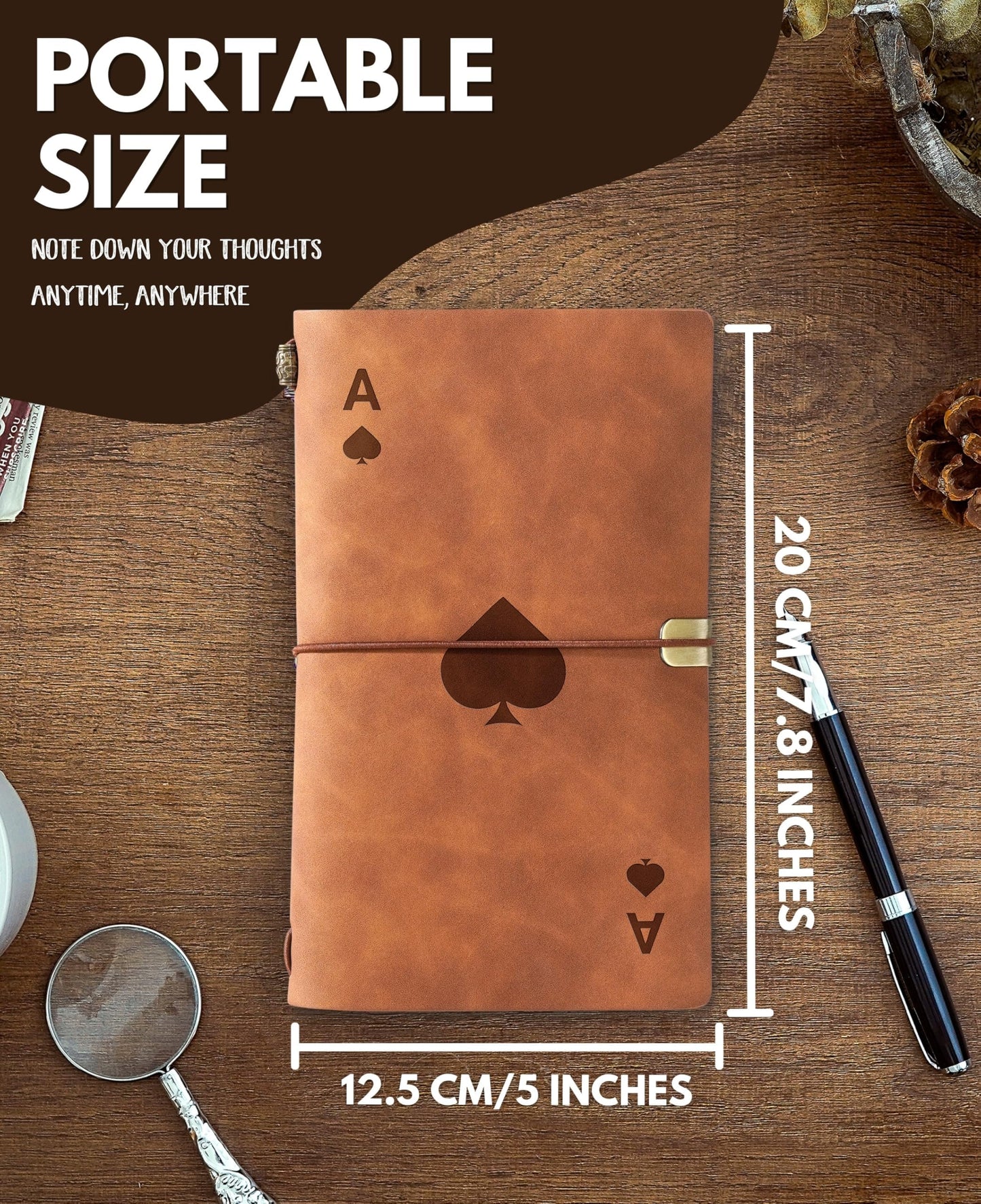 InnoBeta Poker Gifts for Men Women, Journal Pen Set for Poker Players on Birthday, Christmas, Unique Notebook, Sketchbook, Travel Diary, Lined Planner, 7.8x5 Inches, Brown