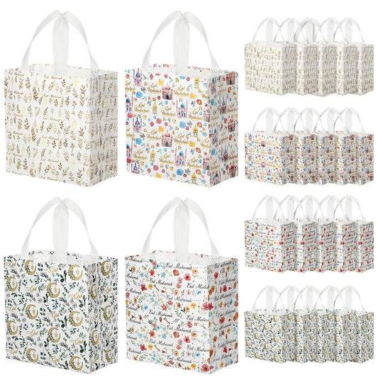 Amylove 24 Pcs Reusable Eid Mubarak Gift Bags with Handles Non Woven Ramadan Goodie Bags Eid Mubarak Party Favor Treat Gift Wrapping Shopping Tote Ramadan Party Supplies 9.2" x 8.7" x 4.3"