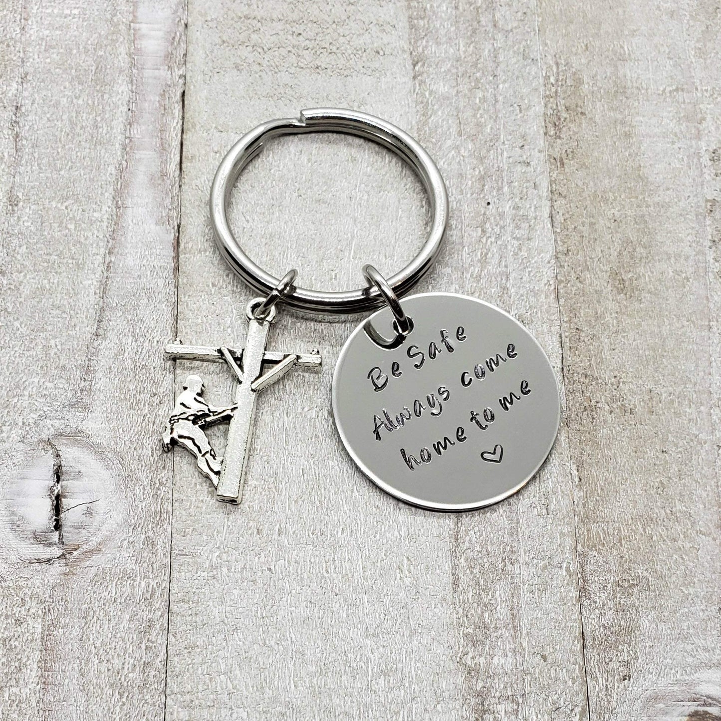 Handmade Lineman Be Safe Keychain with Lineman Charm, Always Come Home to Me Keychain, Lineworker Be Safe Gift, Come Home Safe Lineman Gift