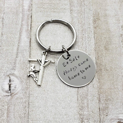 Handmade Lineman Be Safe Keychain with Lineman Charm, Always Come Home to Me Keychain, Lineworker Be Safe Gift, Come Home Safe Lineman Gift