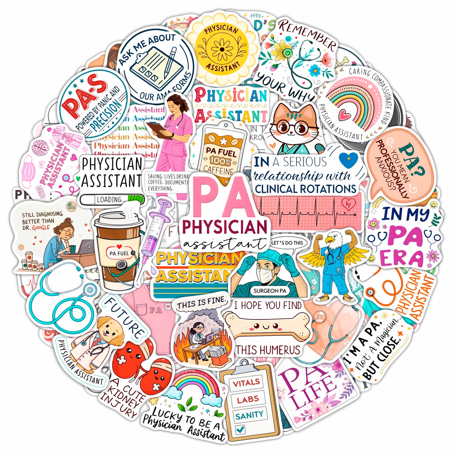 100Pcs Physician Assistant Stickers for Laptop, Water Bottle - PA Stickers - Funny Physician Assistant Gifts, Party Decoration- Medical Decals - Gift for Women & Men