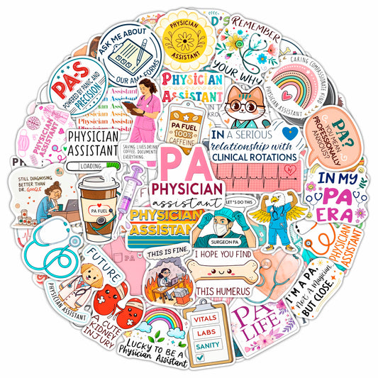 100Pcs Physician Assistant Stickers for Laptop, Water Bottle - PA Stickers - Funny Physician Assistant Gifts, Party Decoration- Medical Decals - Gift for Women & Men