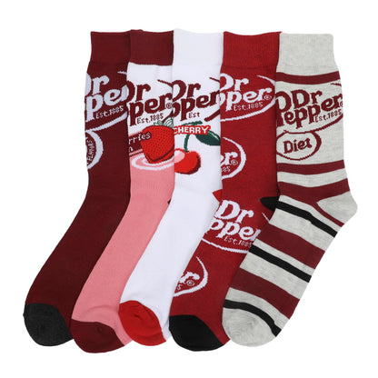 Bioworld Dr Pepper Variety Logos Men’s 5-Pair Pack Casual Crew Socks
