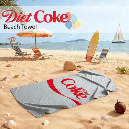 Diet Coke Logo Beach Towel,30"x60" Large Gray Bath Towel with Red Script Design, Soft Cotton Rich Pool & Beach Towel