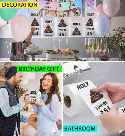Printed TP Holy You're 35 Birthday Toilet Paper Gift - 35th Bday Party Funny Birthday Gift Joke Toilet Paper Prank, Novelty Unique Birthday Presents for Men, Women, Family, Friends - 500 Sheets