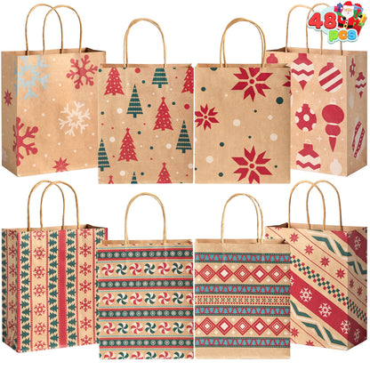 JOYIN 48 PCS Christmas Kraft Bags, Presents Wrapping Goody Treat Candy Bags with Handle Xmas Characters for Christmas Party Favors, Gift Giving, Holidays Decorations, Xmas Treat (7" x 9" x 3.5 ")
