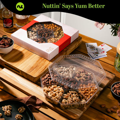 NUT CRAVINGS - Fathers Day Treats, Gift For Dad, Mixed Nuts Gift Basket in Red Gold Box (7 Assortments, 1 LB) Treats for Adults, Food Arrangement, Healthy Snack Care Package, Kosher