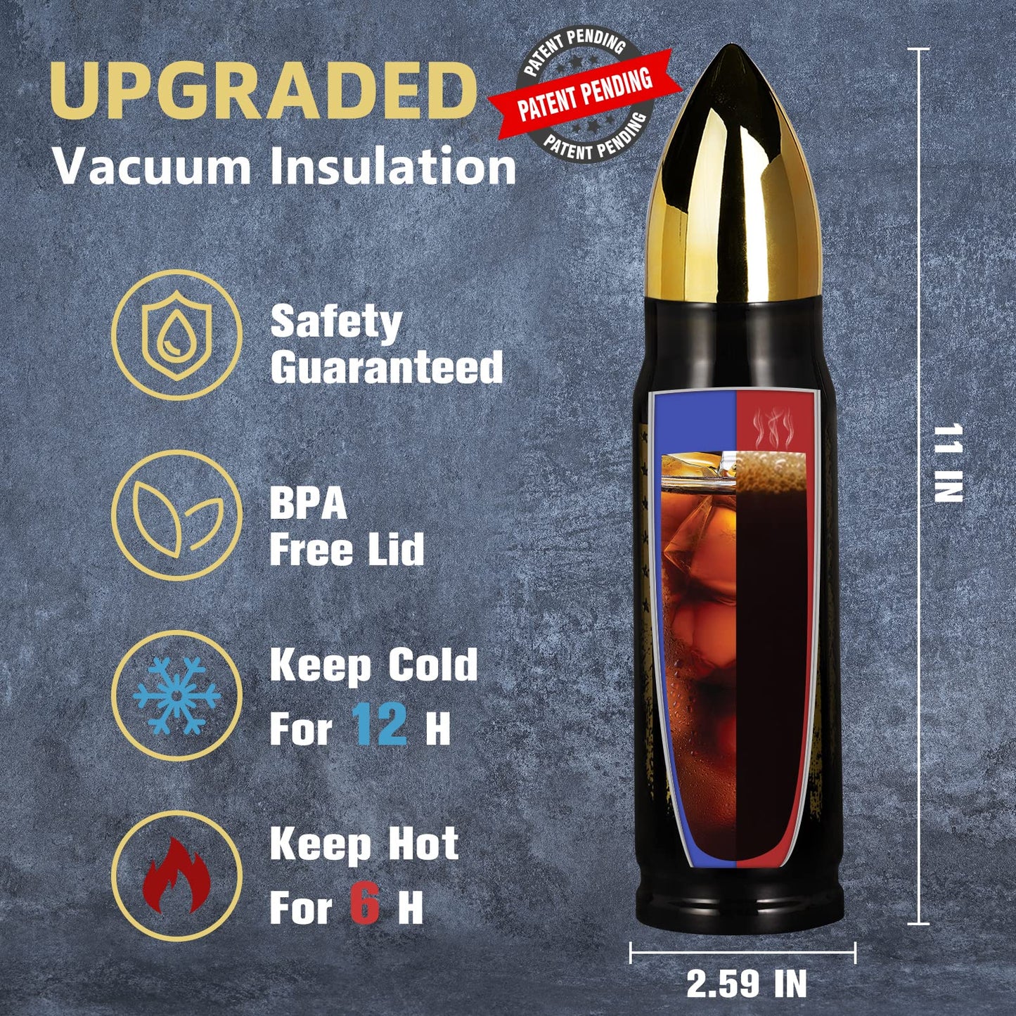 17oz Bullet Tumbler Stainless Steel Gifts for Men Dad Him Husband, Unique Shaped Thermos, Coffee Mug, Anniversary Birthday Dad Gifts for Men, Present Ideas for Fathers Day, Fishing Hunting Camping