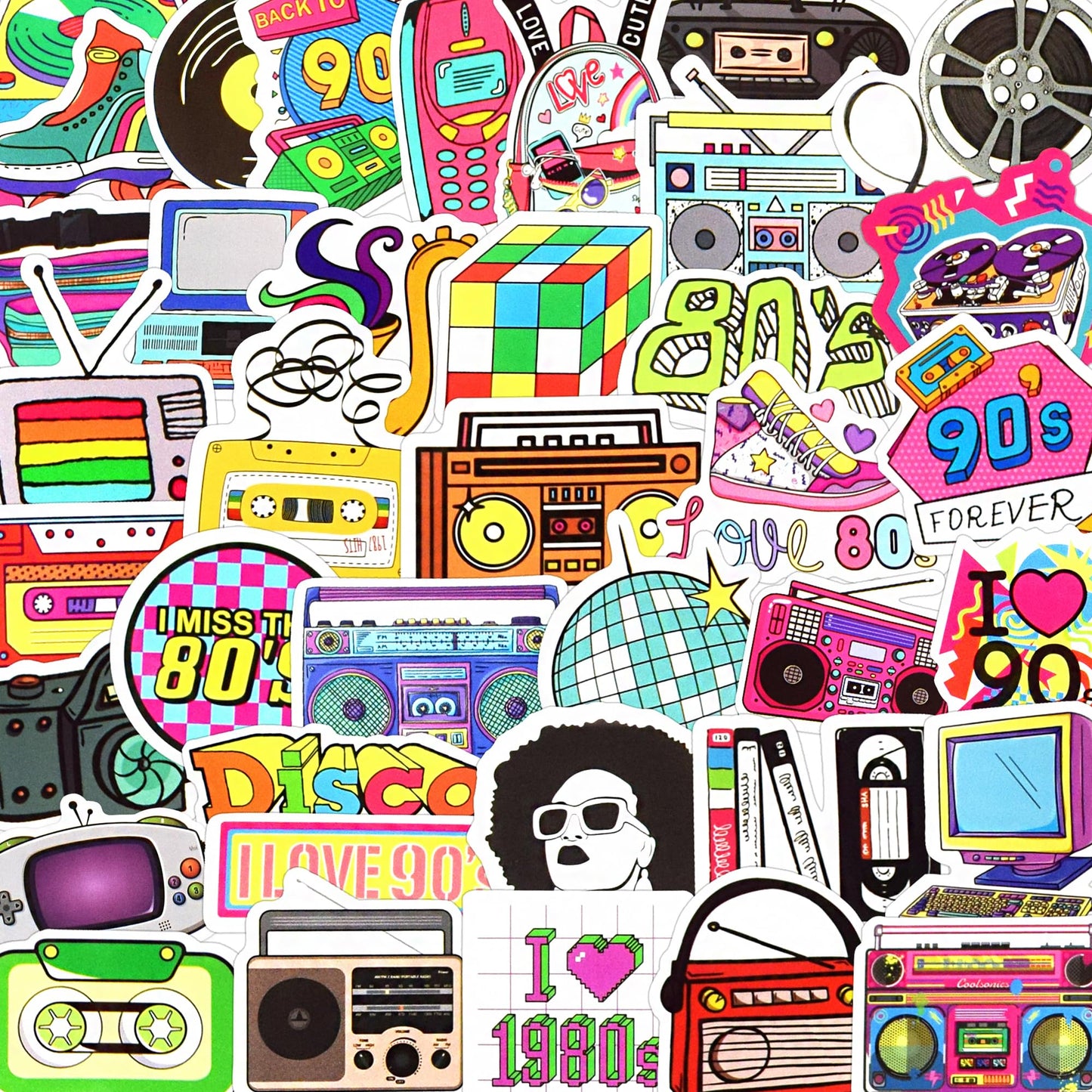 70 Pcs 8090s Retro Sticker Pack for Adults, Waterproof Vinyl Decals for Laptop Water Bottles and Journal
