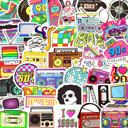 70 Pcs 8090s Retro Sticker Pack for Adults, Waterproof Vinyl Decals for Laptop Water Bottles and Journal