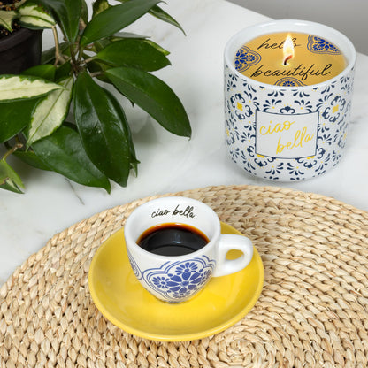 Pavilion Gift Company - Ciao Bella - 2.5 oz Stoneware Espresso Cup Saucer Mediterranean Summer Vibrant Drinkware
