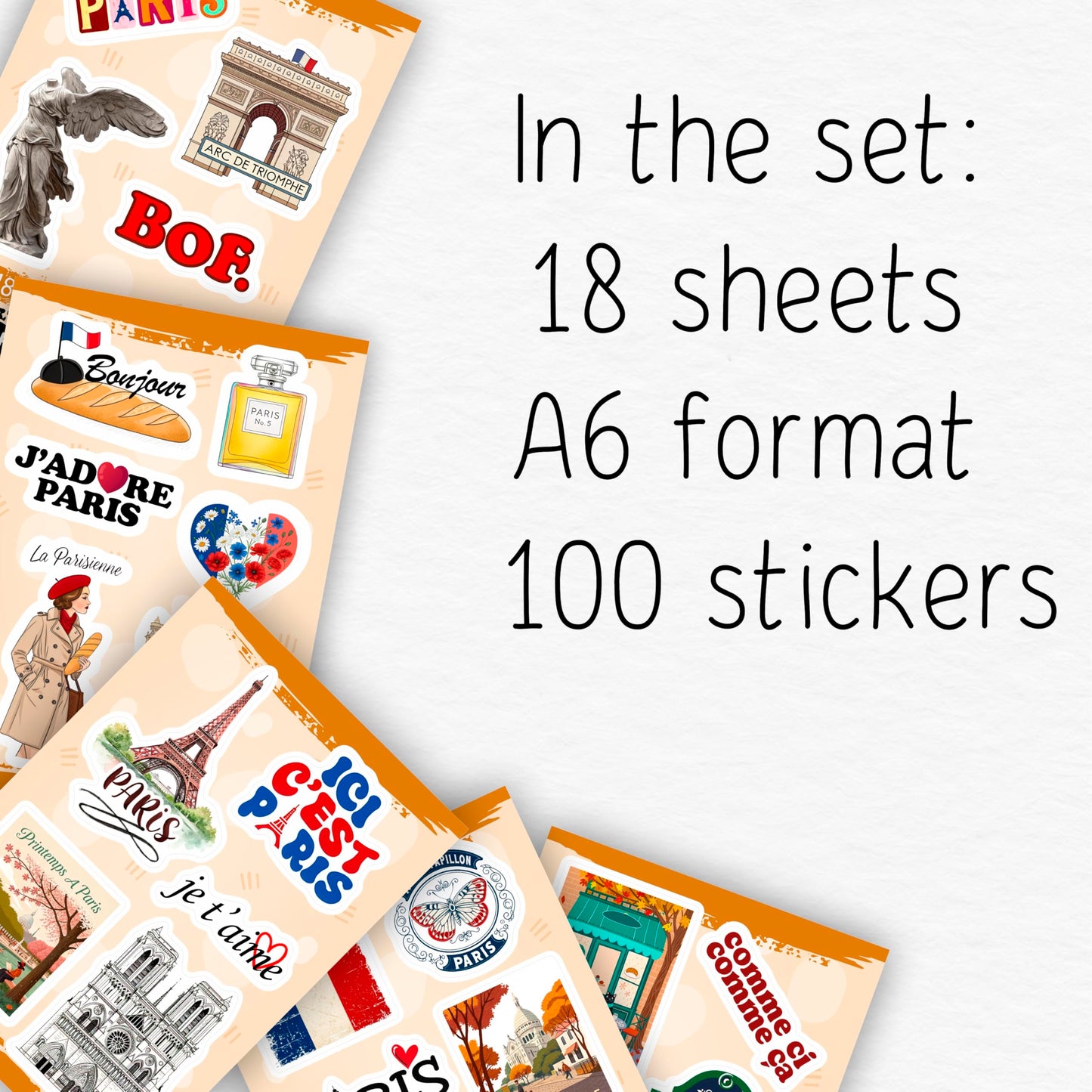 100Pcs French Stickers - Paris France Stickers for Water Bottle, Laptops - Eiffel Tower Decals - Paris Party Supplies - Gift for Women & Men