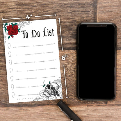 Gothic Skull Sticky to Do List Notepad | Witchy Gifts for Women | Goth Notes | Creepy Spooky Goth Emo Stuff | 50 Pages 4x6 by Daily Ritmo