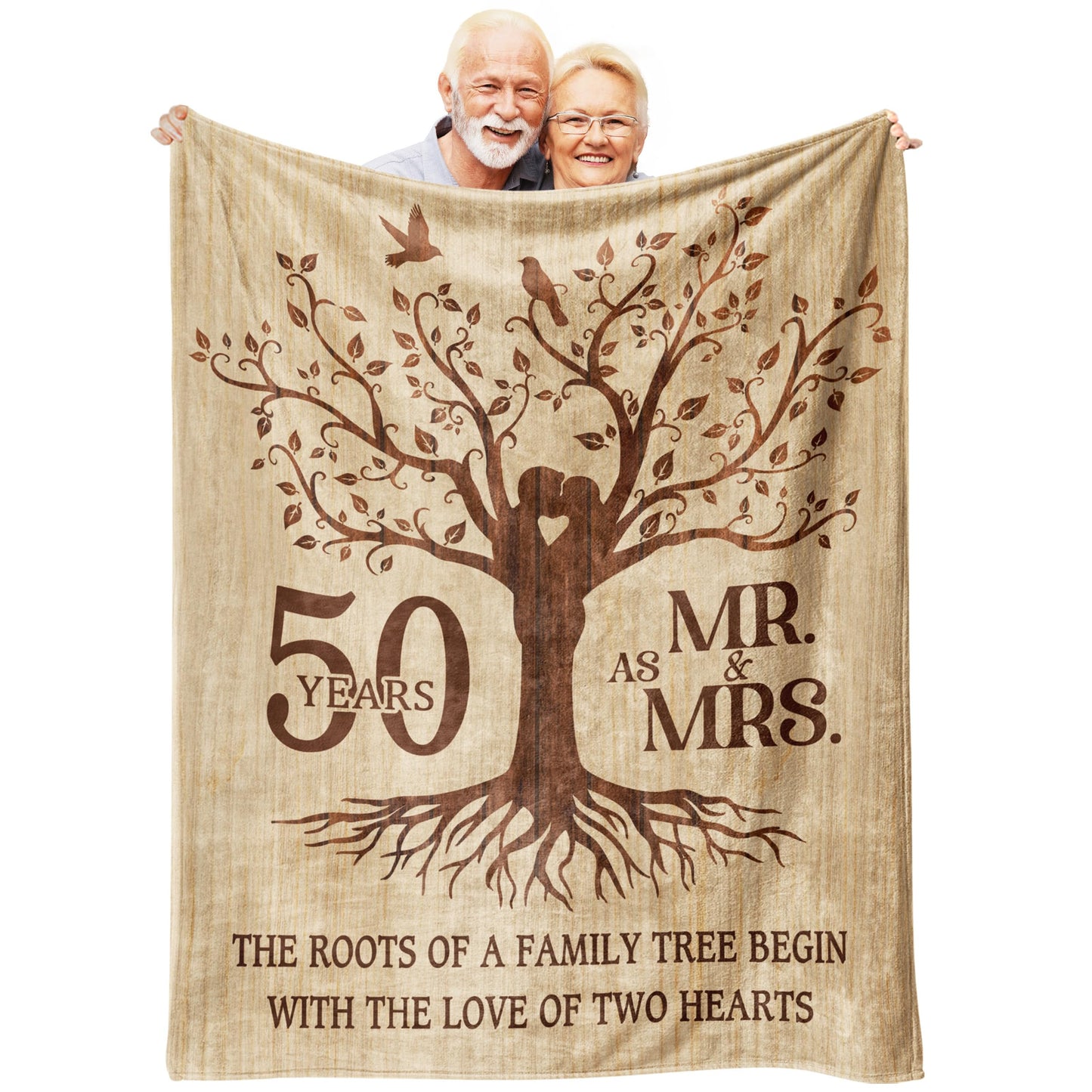 Happy 50th Anniversary Wedding Gifts, Flannel Soft Blanket Decor, Golden 50th Anniversary Romantic Gifts for Couple Parents, 50 Year Wedding Anniversary Decorations - 50x60 inches