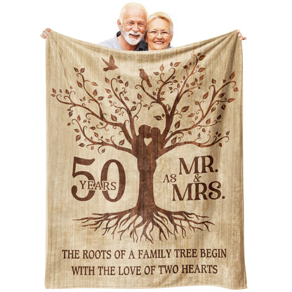 Happy 50th Anniversary Wedding Gifts, Flannel Soft Blanket Decor, Golden 50th Anniversary Romantic Gifts for Couple Parents, 50 Year Wedding Anniversary Decorations - 50x60 inches