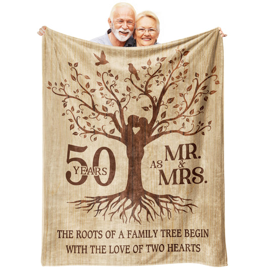 Happy 50th Anniversary Wedding Gifts, Flannel Soft Blanket Decor, Golden 50th Anniversary Romantic Gifts for Couple Parents, 50 Year Wedding Anniversary Decorations - 50x60 inches