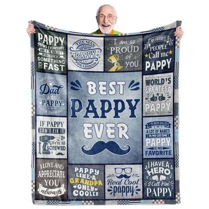 Pappy Blanket 60"X50", Pappy Gifts Grandkids, Best Birthday Father's Day for Pappy, Soft Warm Cozy Plush Throw Blankets