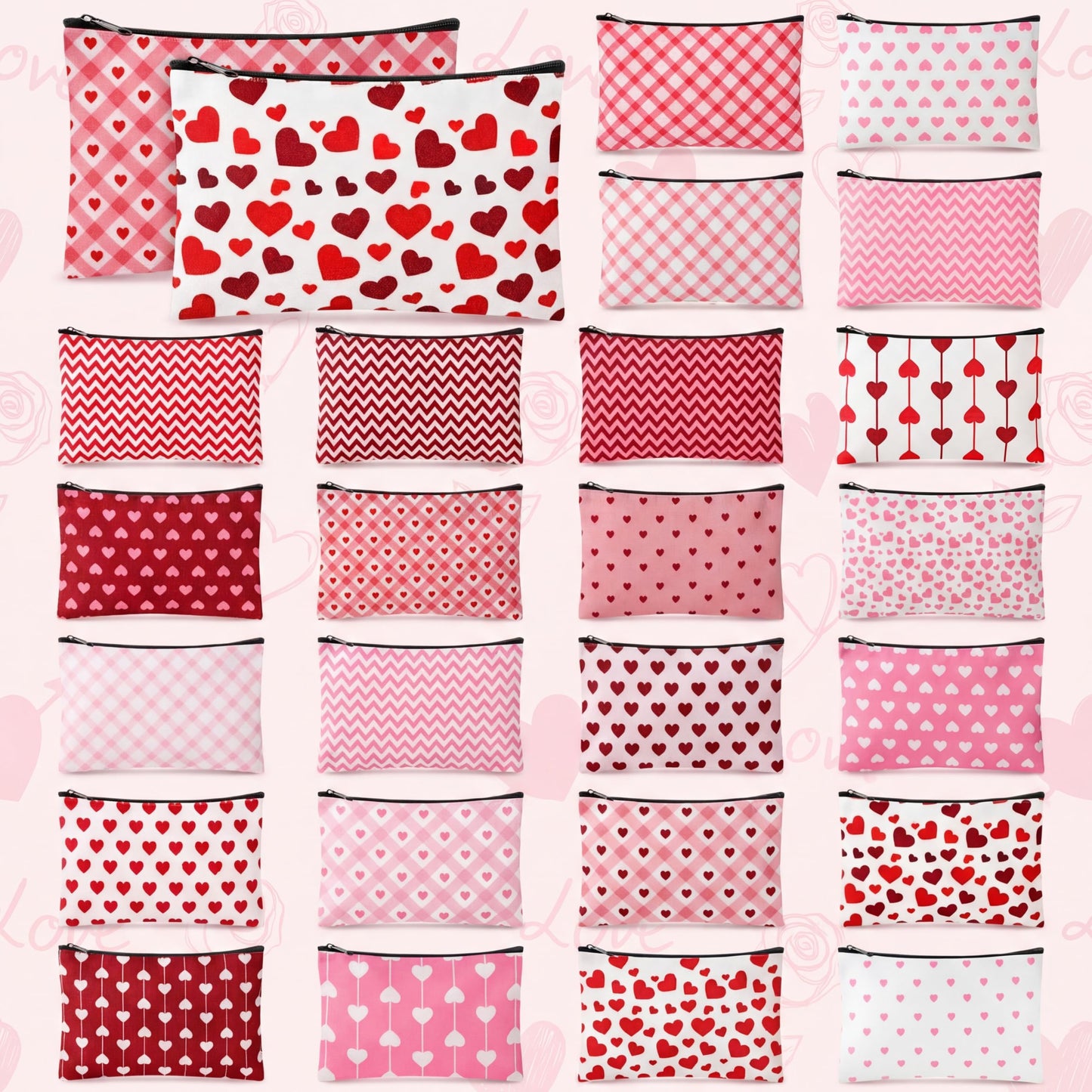 Shinylin 24 Pcs Mother's Day Bulk Spring Party Favors Wildflower Makeup Bags Wildflower Party Decorations Flowers Canvas Cosmetic Bags with Zipper for Travel Toiletry Organizer(Heart)