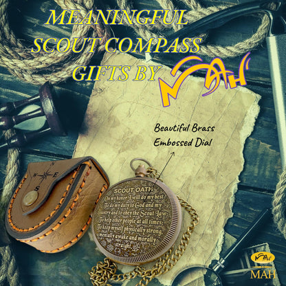 Scout Compass with Oath Message – Solid Brass Pocket Compass for Boys, Teens & Scouts | Inspirational Keepsake Gift for Eagle Ceremony, Graduation, Hiking, Camping, Outdoor Adventures, Promotion Gift
