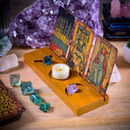 Tarot Card Holder Stand - Display Your Daily Draw - Witchy Gifts for Women, Tarot Accessories, Wiccan Altar Supplies, Witchcraft Decor, Divination Tools - 3-Card Stand with Etched Moon