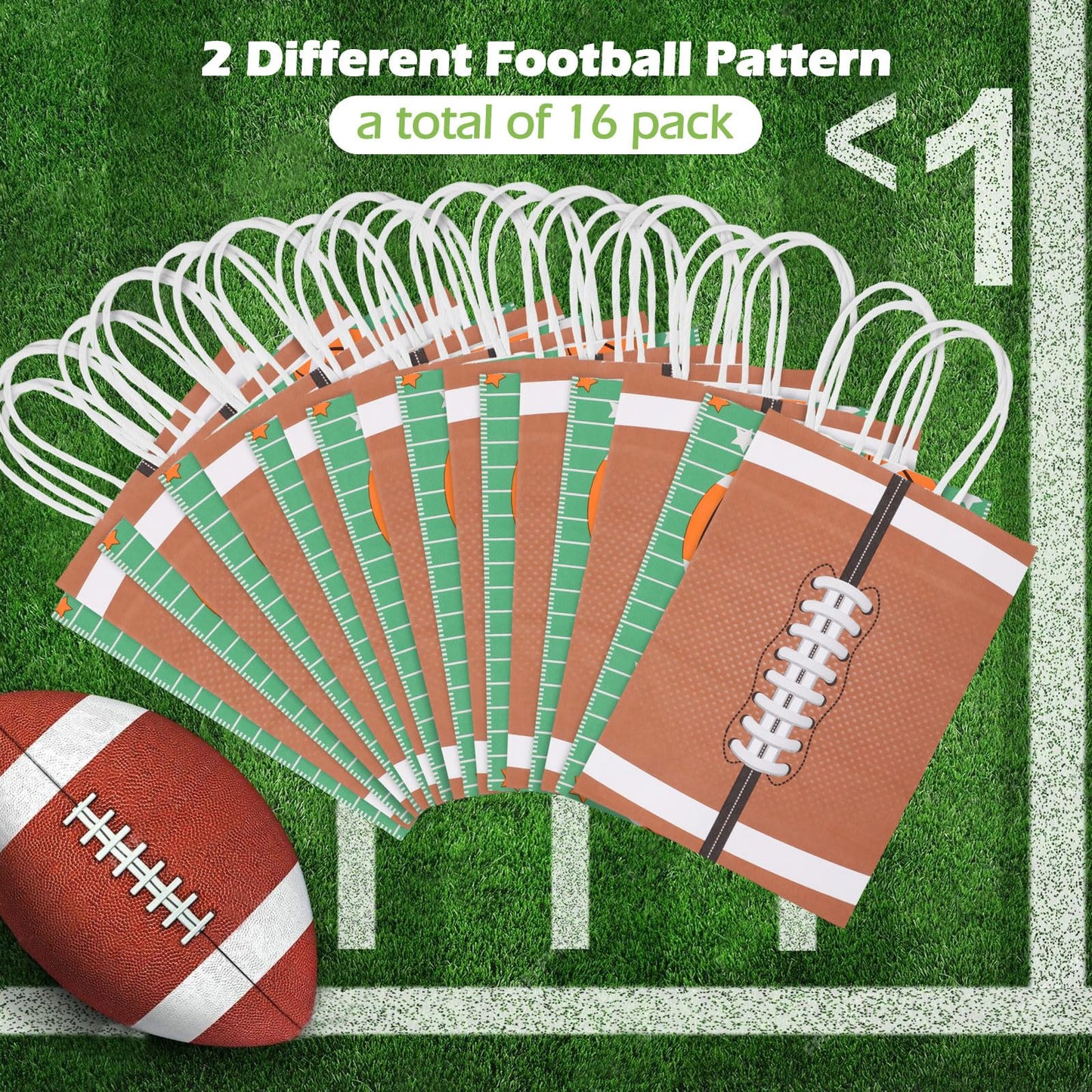 Hianjoo 16 Pcs Football Goodie Bags, Football Party Favor Bag Gift Snack Treat Bag with Handle, Football Themed Paper Candy Bags for Teen and Adult Birthday Party Decorations Supplies