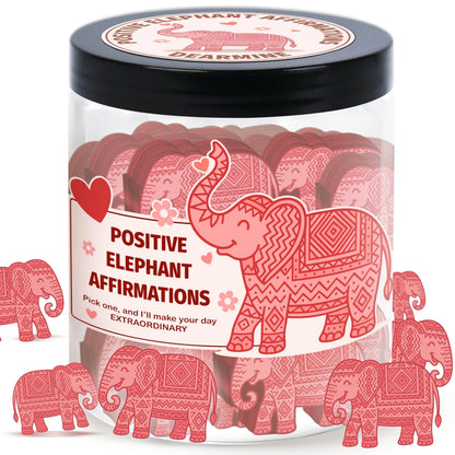 DEARMINE Positive Elephant Jar with 60 Affirmation Cards, Elephant Gifts, Christmas Home Office Desk Decoration, Friendship Gifts for Women, Gift for Best Friends, Sisters, Mom