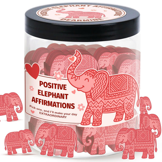 DEARMINE Positive Elephant Jar with 60 Affirmation Cards, Elephant Gifts, Christmas Home Office Desk Decoration, Friendship Gifts for Women, Gift for Best Friends, Sisters, Mom
