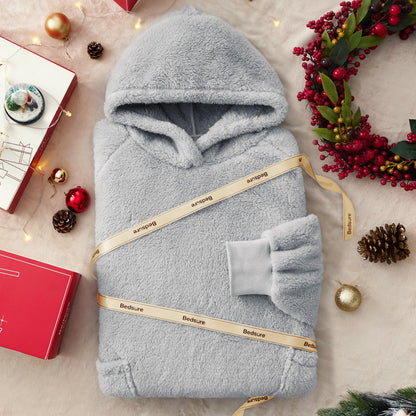 Bedsure Wearable Blanket Hoodies, Blanket Hoodie as Mothers Day Birthday Gifts for Mom Women, Warm Cozy Soft Sweatshirt Hooded Blankets for Women Men Adults, Grey, Standard
