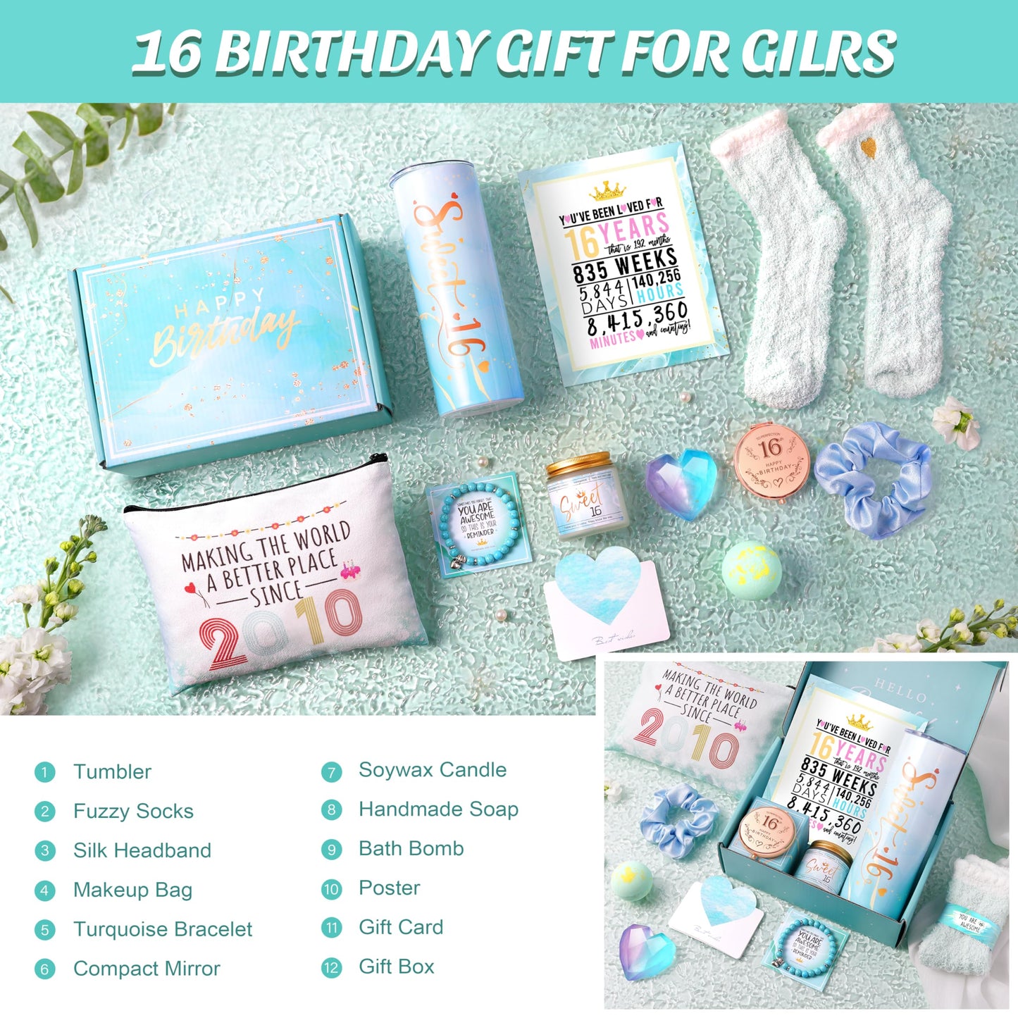 Sweet 16 Gifts for Girls, Gifts for 16 Year Old Girl,16th Birthday Gifts for Girls,16 Year Old Girl Birthday Gifts Ideas for Her, Daughter, Niece, Granddaughter, Sister, Bestie