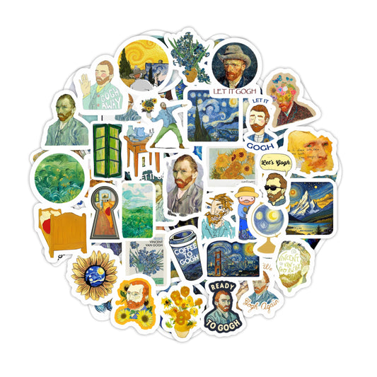 BulbaCraft 100Pcs Van Gogh Stickers for Water Bottle and Laptop - Van Gogh Party Supplies & Decorations, Waterproof Vinyl Decals, Art and Museum Stickers, Gifts for Women & Men