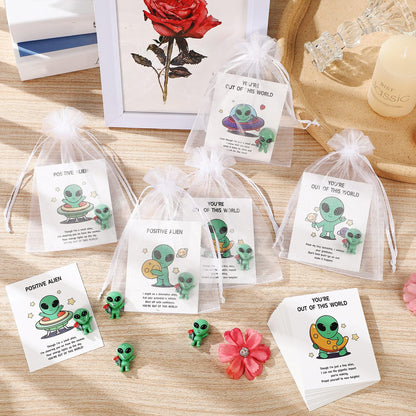 VioraWhite 25 Set Employee Appreciation Gift Alien Party Favors Gifts Bulk Mini Resin Alien Figure Pocket Hug Ufo Space Theme Note Cards Staff Thank You Gift for Coworker Graduation Party