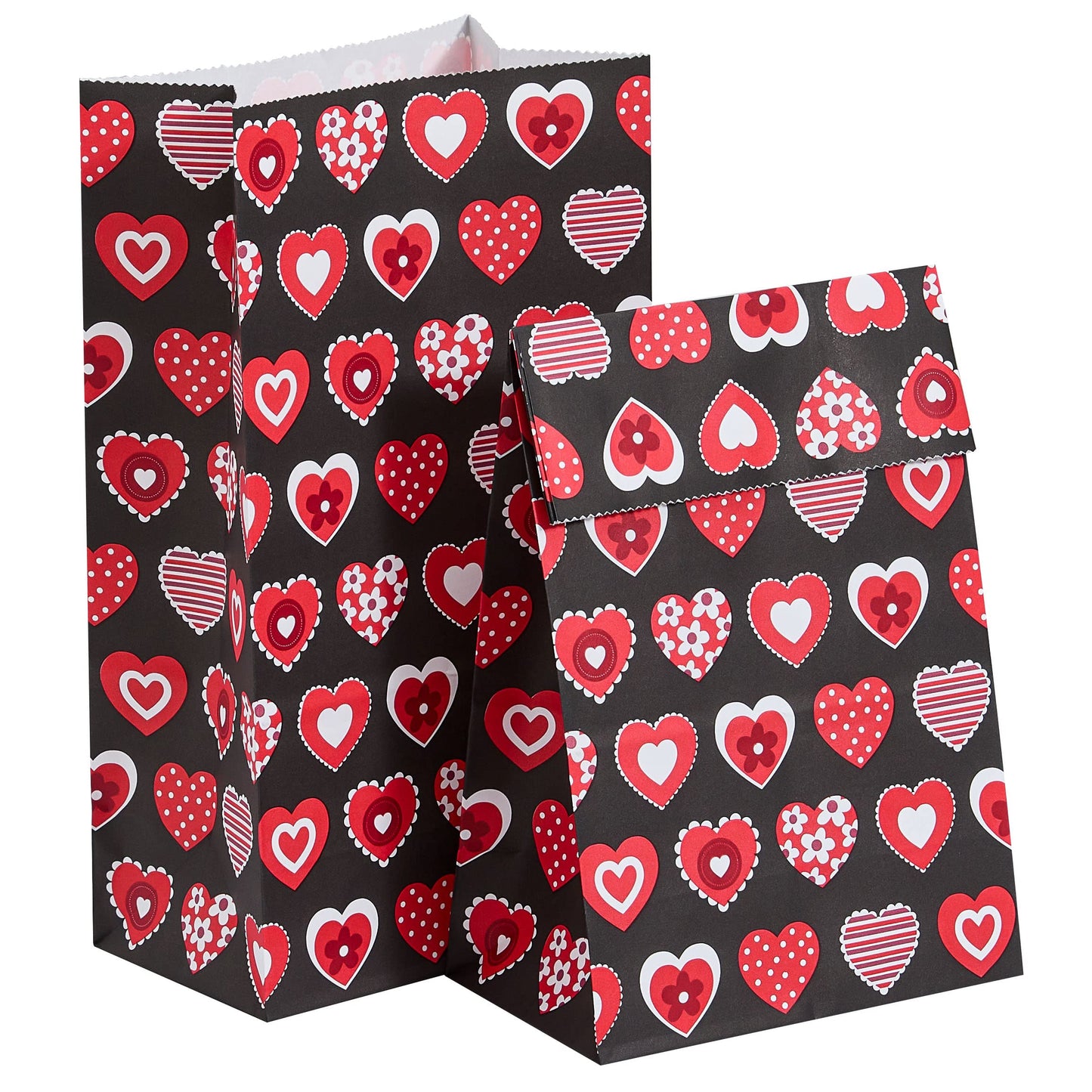 SUNCOLOR 30 Pack Red Heart Party Favor Bags Goodie Bags for Kids Class Party Gift Bags/Valentines Day/Mother's day