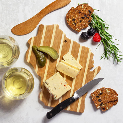 Totally Bamboo Wisconsin Charcuterie Board with Spreader Knife Gift Set, 9-5/8" x 8-7/8”