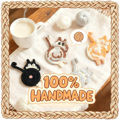 Cat Coasters - Gifts for Cat Lovers,Non-Slip Heat-Resistant Coaster,Funny Gag Gifts,Perfect for Home Decor and White Elephant Exchang,Universal Table Guard for All Cups(4PC)