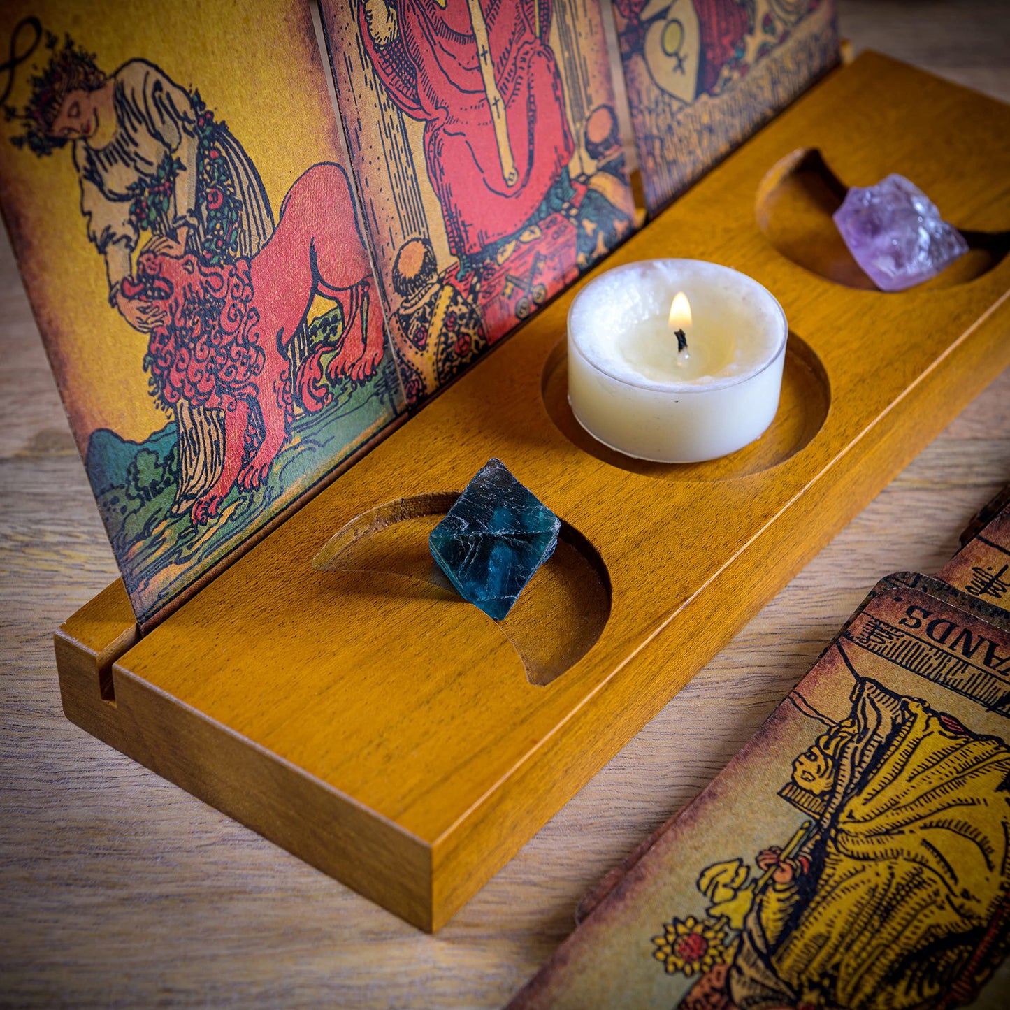Tarot Card Holder Stand - Display Your Daily Draw - Witchy Gifts for Women, Tarot Accessories, Wiccan Altar Supplies, Witchcraft Decor, Divination Tools - 3-Card Stand with Etched Moon