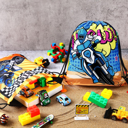 Boao 16 Pack Dirt Bike Favors Bag Racing Themed Party Drawstring Motorcycle Goodie Bags for Birthday Party Supplies Candy Gift Men Bike Lover