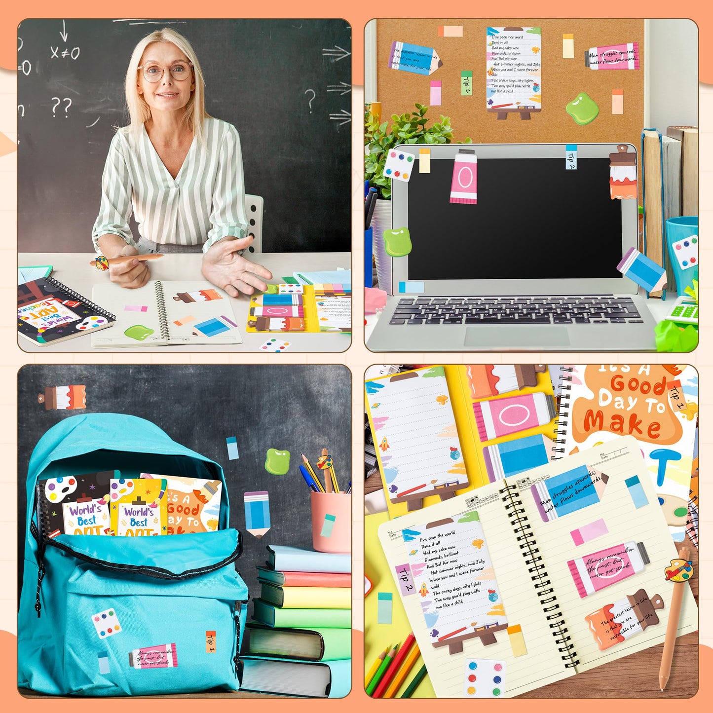 B1ykin Teacher Appreciate Stationery Gift Set - 3Pcs It's a Good Day To Make Art A5 Spiral Notebook & 550 Sheets Sticky Notes with Pen, Back to School Gift with Box for School Office (Art Teacher)