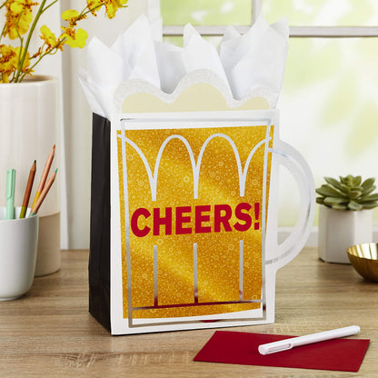 Hallmark 9" Medium Gift Bag with Tissue Paper (Cheers! Beer Mug) for Christmas, Father's Day, Birthdays, Graduations, Promotions, New Jobs or Any Occasion
