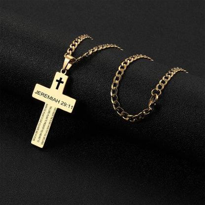SKQIR Cross Necklace for Men with Bible Verse, Christian Religious Scripture First Communion Cross Chain Pendant for Boys Jewelry Easter Basket Essentials Stuffers Graduation Gifts