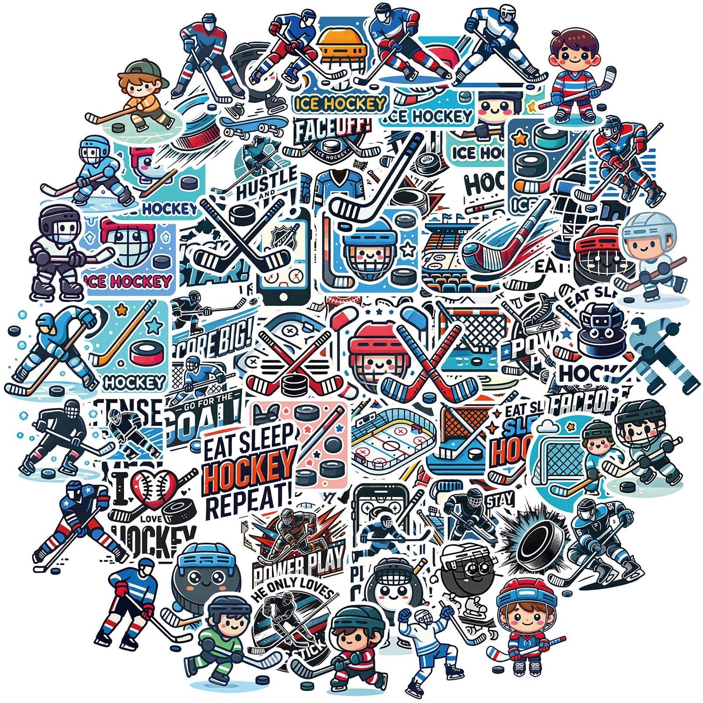 100 Pcs Hockey Stickers,Hockey Party Favors,Hockey Gifts for Boys 8-12,Waterproof Vinyl Stickers for Water Bottle Helmet Laptop Computer Skateboard