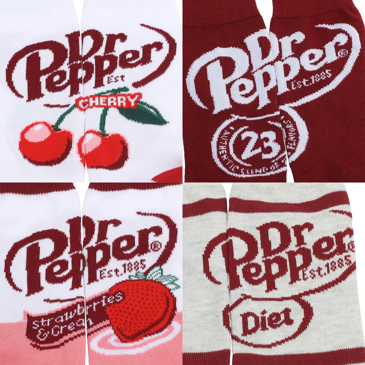 Bioworld Dr Pepper Variety Logos Men’s 5-Pair Pack Casual Crew Socks