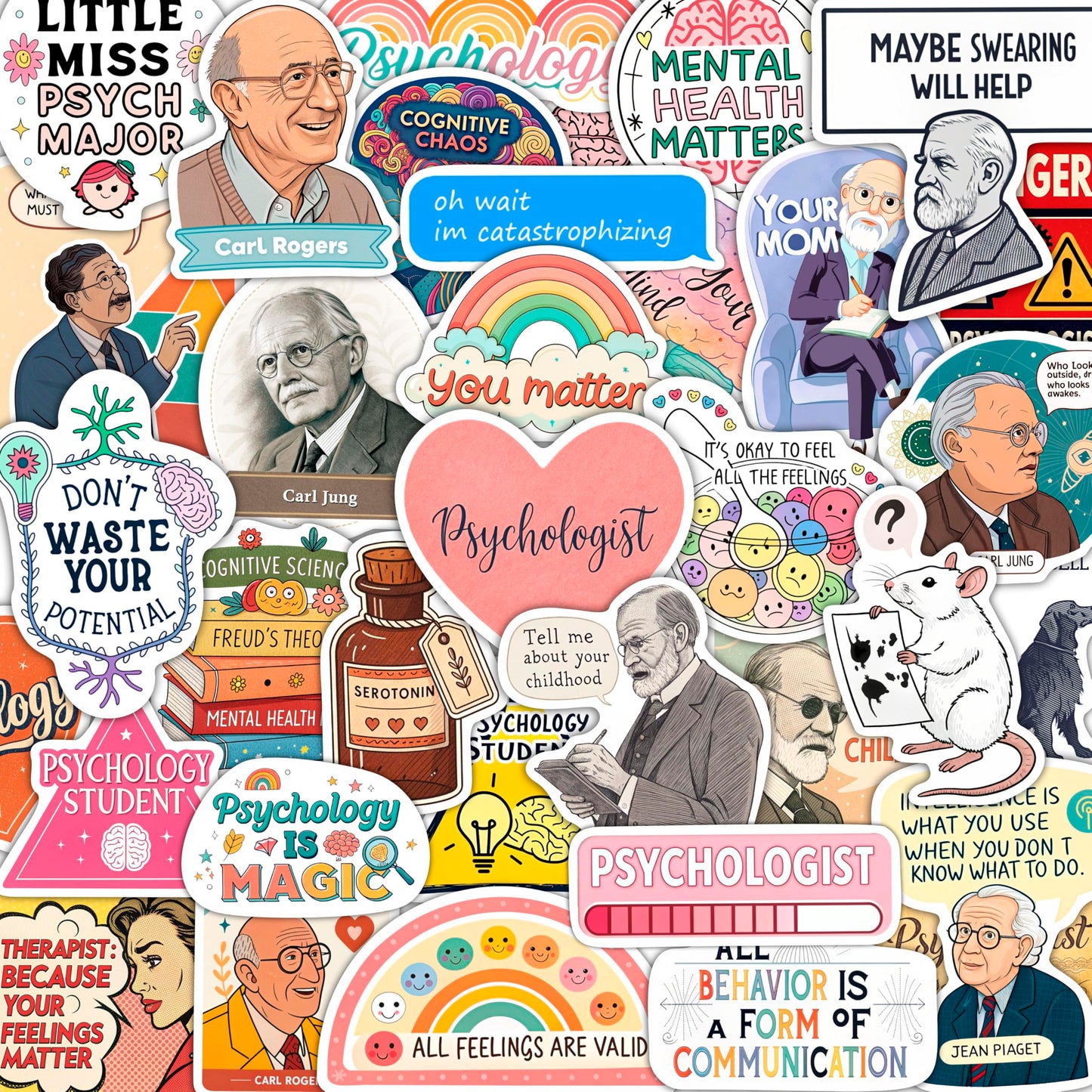 100Pcs Psychology Stickers for Laptop, for Water Botttle - Funny Psychologist Stickers for Therapist - Psychology Party Supplies - Gift for Women & Men