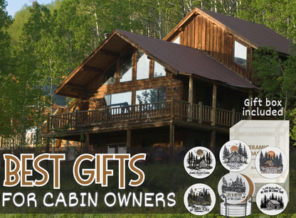 Onebttl Cabin Gifts - Cabin Theme Coaster Set of 6, Bar Coasters with Sayings