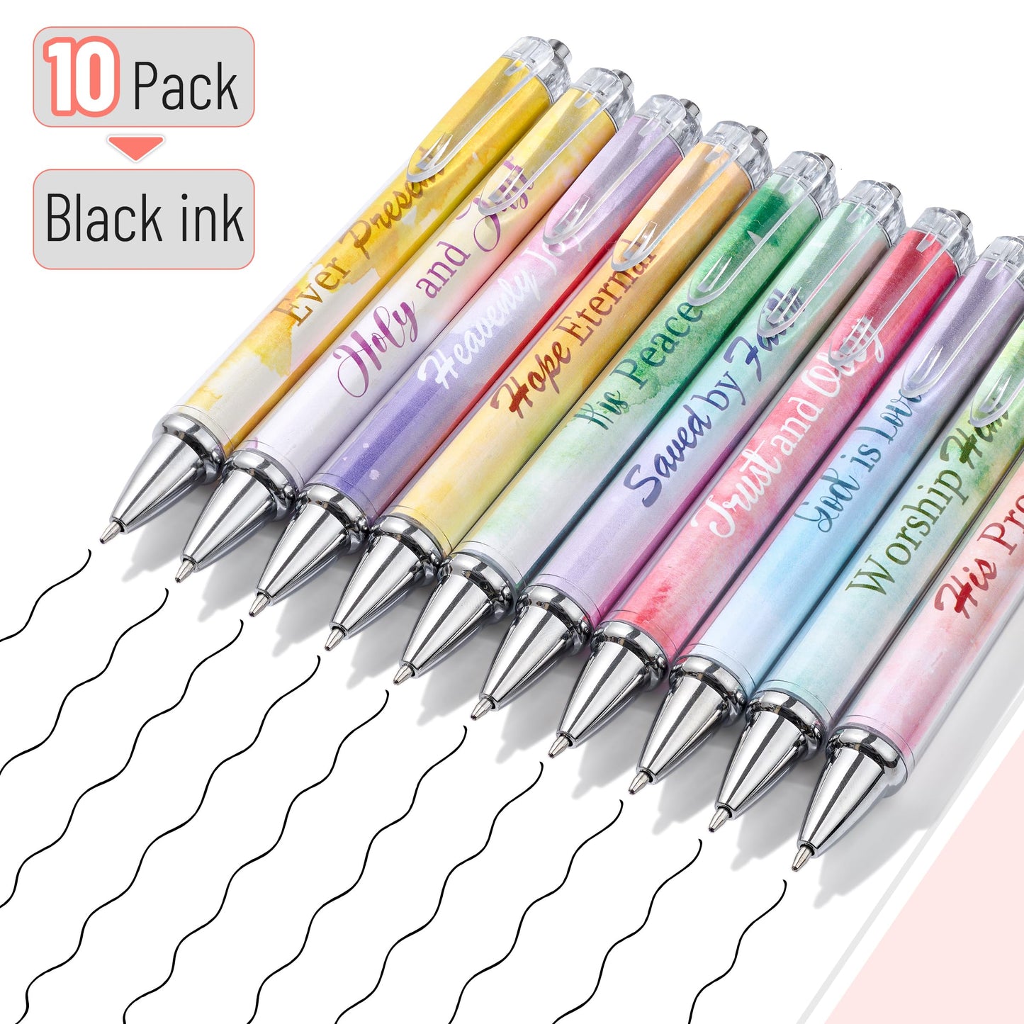 Mr. Pen- Christian Pen Set, 10 Pack, Gradient Style, Black Ink, Bible Verse Pens, Christian Pens for Women
