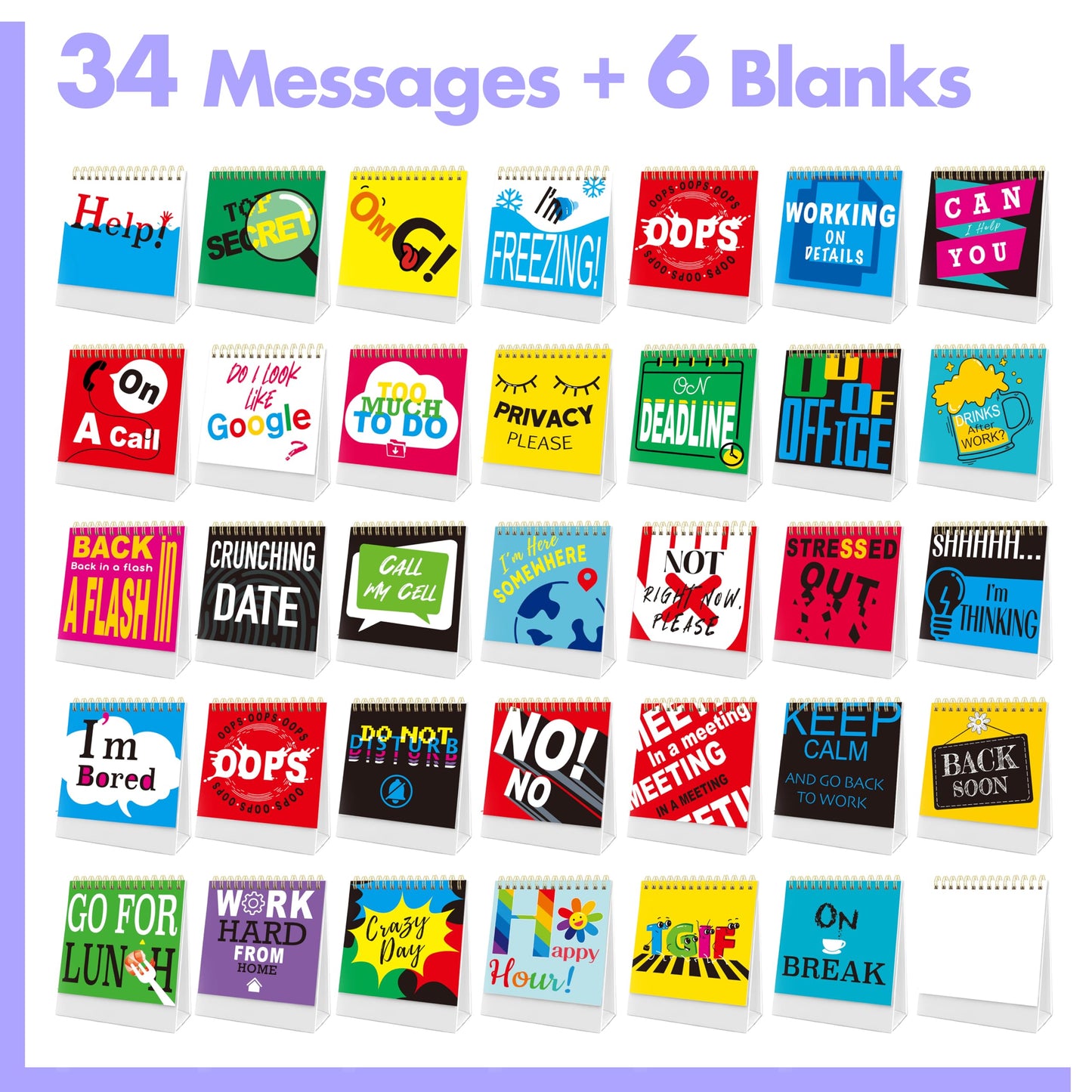 Gethelud 40 Pages Funny Desk Sign, Desktop Flip Book 34 Different Fun and Flip-Over Messages Plus 6 Pages Erasable Blank Cards for Office Gifts Desk Accessories