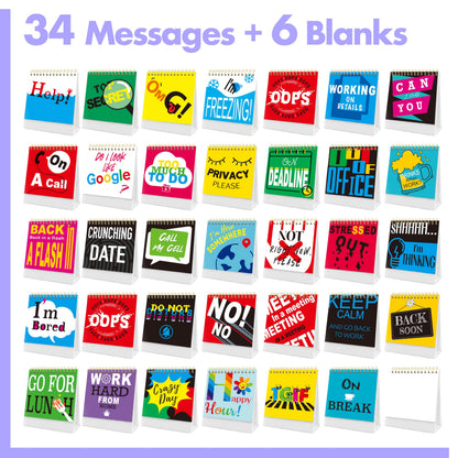 Gethelud 40 Pages Funny Desk Sign, Desktop Flip Book 34 Different Fun and Flip-Over Messages Plus 6 Pages Erasable Blank Cards for Office Gifts Desk Accessories