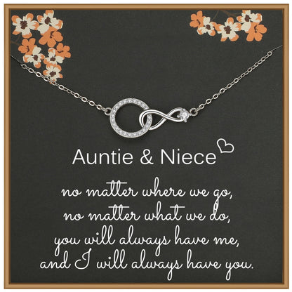 Auntie Niece Necklace, 925 Sterling Silver Infinity CZ Circle Necklace, Mother’s Day Gifts for Aunts, Niece Gifts from Aunt