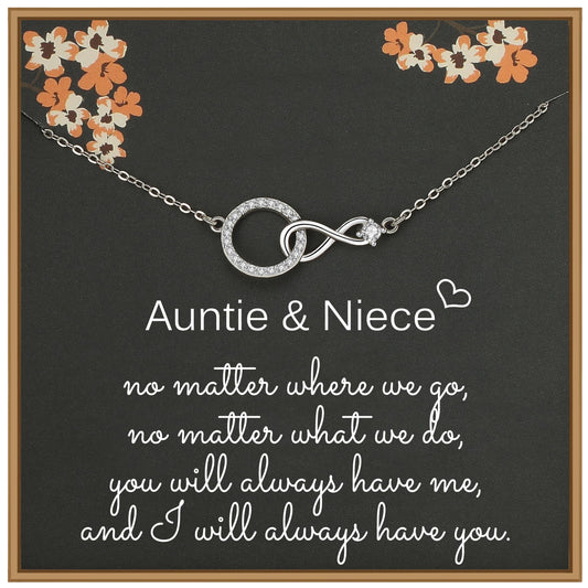 Auntie Niece Necklace, 925 Sterling Silver Infinity CZ Circle Necklace, Mother’s Day Gifts for Aunts, Niece Gifts from Aunt