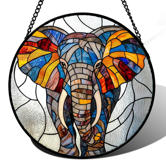 Stained Glass Window Hanging, Colorful Elephant Sun Catcher for Door Home Decor Animal Suncatcher Christmas Mother's Day Birthday Gifts for Women Men Mom and Nana 7.8 in