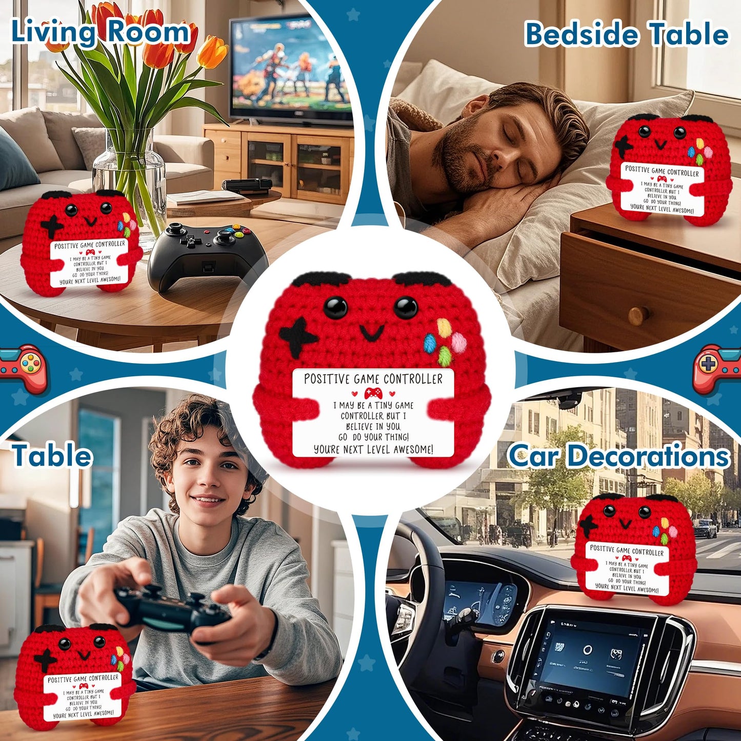 Busy Gaming Life Positive Crochet Controller Graduation Gifts for Son Daughter Mothers Day Birthday, Gamer Gift for Teen Boy Girl, Boy Room Decor, Handmade Gamer Game Controller for Teenage Boy Girl
